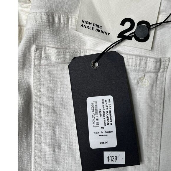 NWT Rag & Bone High Rise Ankle Skinny Jeans In White Manson Size 28 - Picture 7 of 10